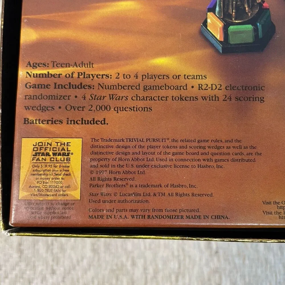 Trivial Pursuit Star Wars Classic Trilogy Collector’s Edition Game 1997 Complete